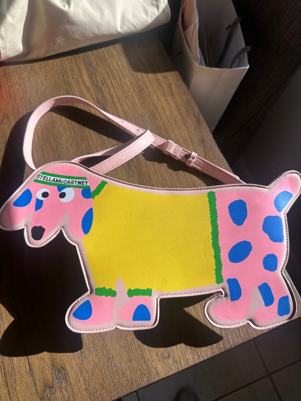 Stella McCartney Kids Dachshund Dog Crossbody Bag Pink Yellow Blue - Picture 2 of 6